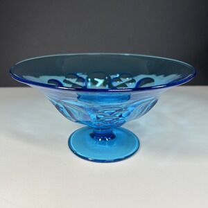 Vintage Light  Blue Glass Pedestal Bowl Candy Bowl Comporte MCM Retro Art Glass